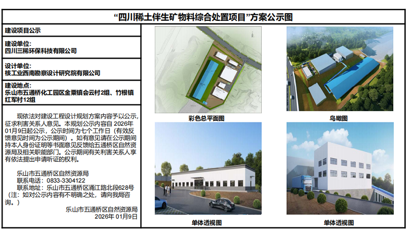 “四川稀土伴生矿物料综合处置项目”方案公示图